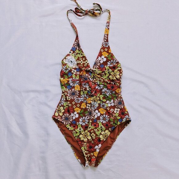 Adore Me Floral One Piece Halter Swimsuit Size Medium - Picture 3 of 4